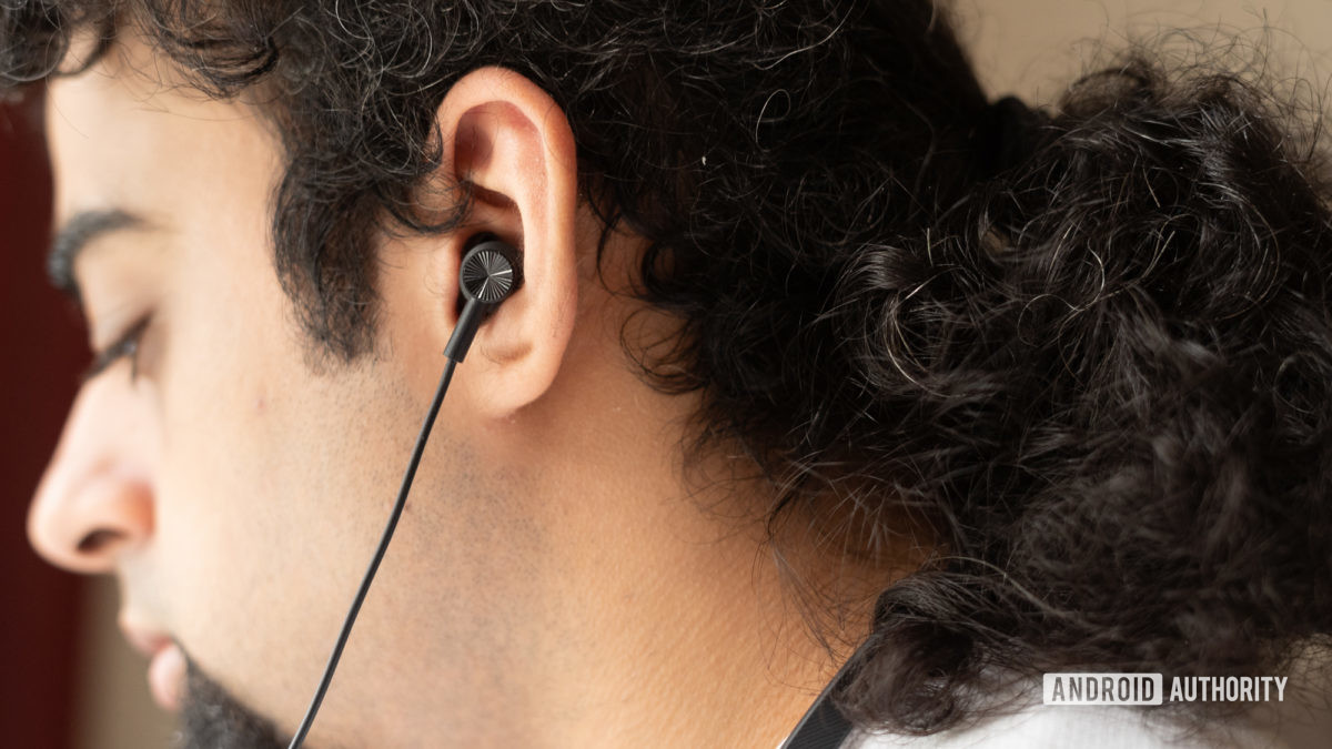 Mi Neckband Bluetooth earphones focus on earbuds.