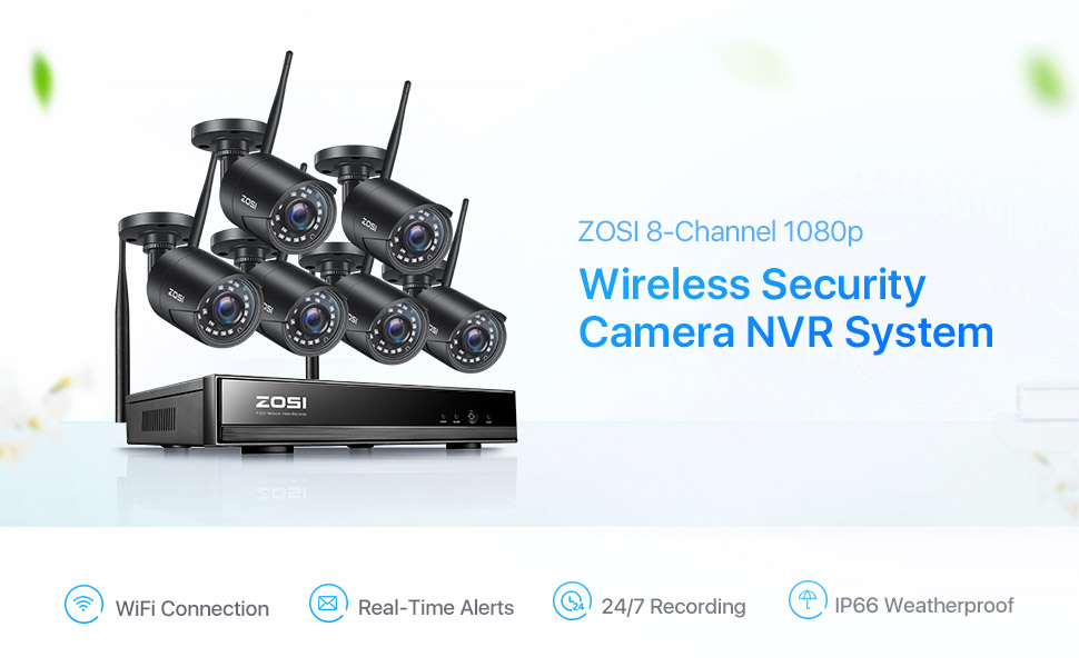 ZOSI 1080P Wireless Security Camera System, H.265+ 8 Channel 2MP CCTV
