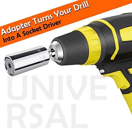 Cool Stuff for Men Gifts for Men Tools for Construction Workers Universal Socket, Men,Fathers,Husbands 7-19mm Multi-Function Ratchet Wrench Power Drill Adapter 2Pc Set 